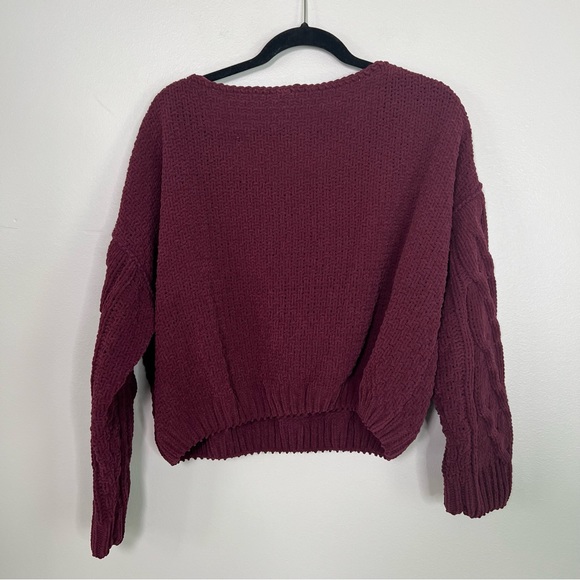 FREE PEOPLE Sticks and Stones Cropped Chenille cable knit Sweater sz Small - Picture 4 of 12